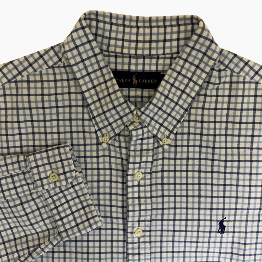 Ralph Lauren Button Down Shirt Mens XXL Blue Check Long Sleeve Cotton